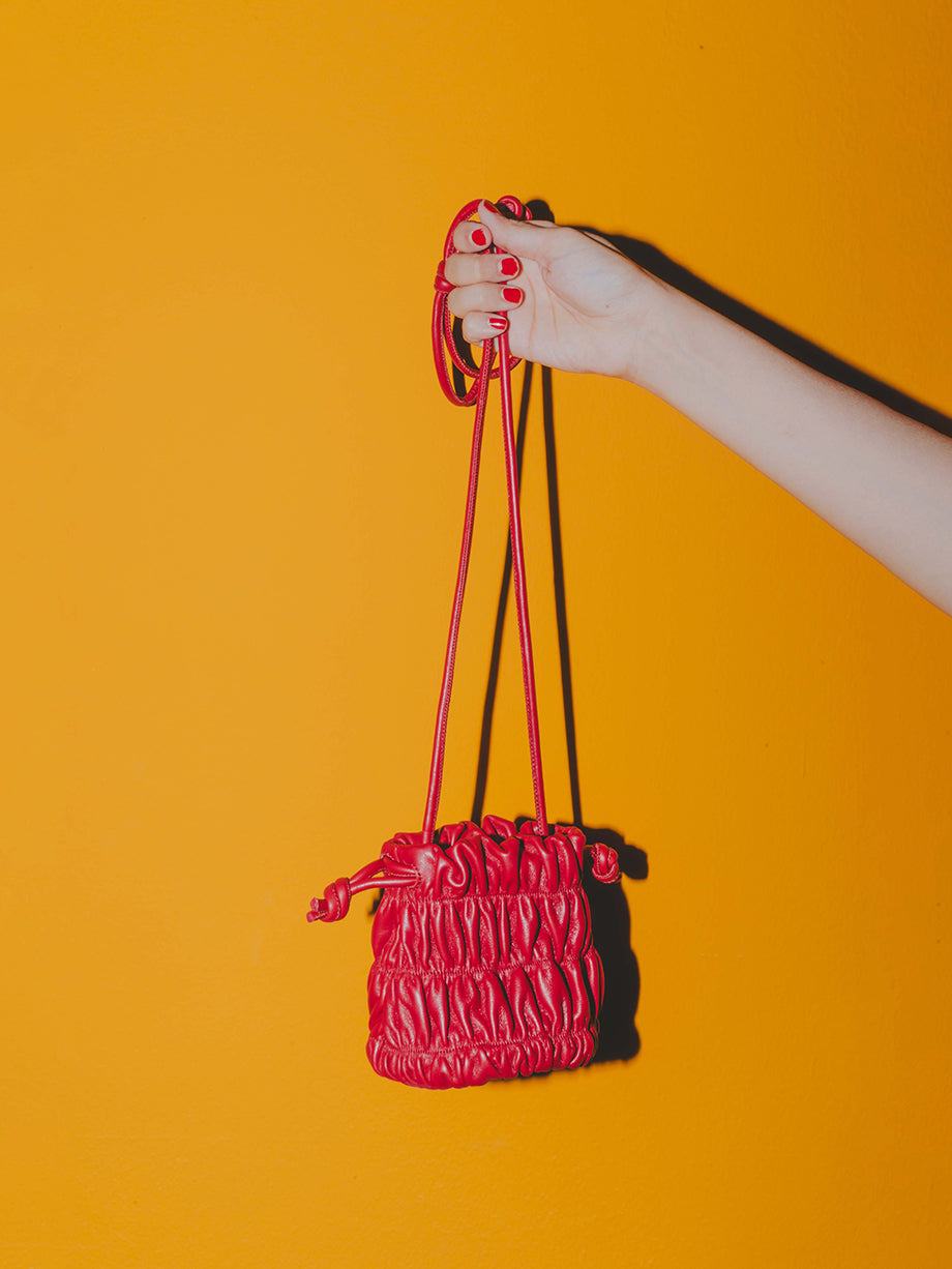 Bucket Bag Orange Ruched Bag ASOS DESIGN Ruched Satin Clutch Bag - Main Image